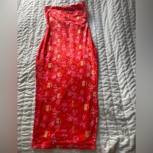 Floral Red Strapless Dress